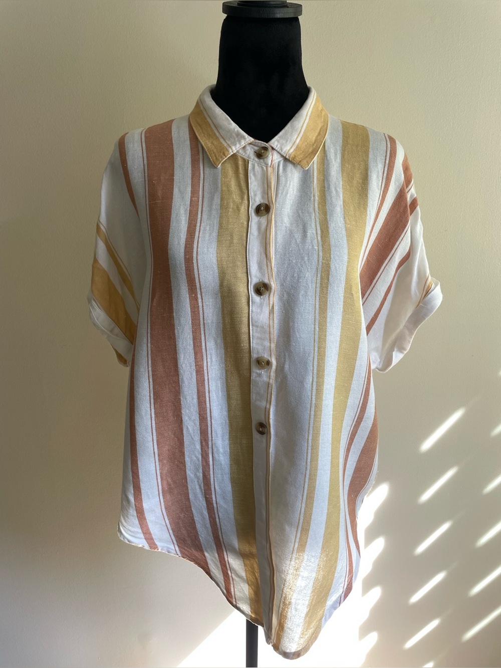 Thread & Supply Linen Blend Striped Button Front Shirt L Resort Coastal